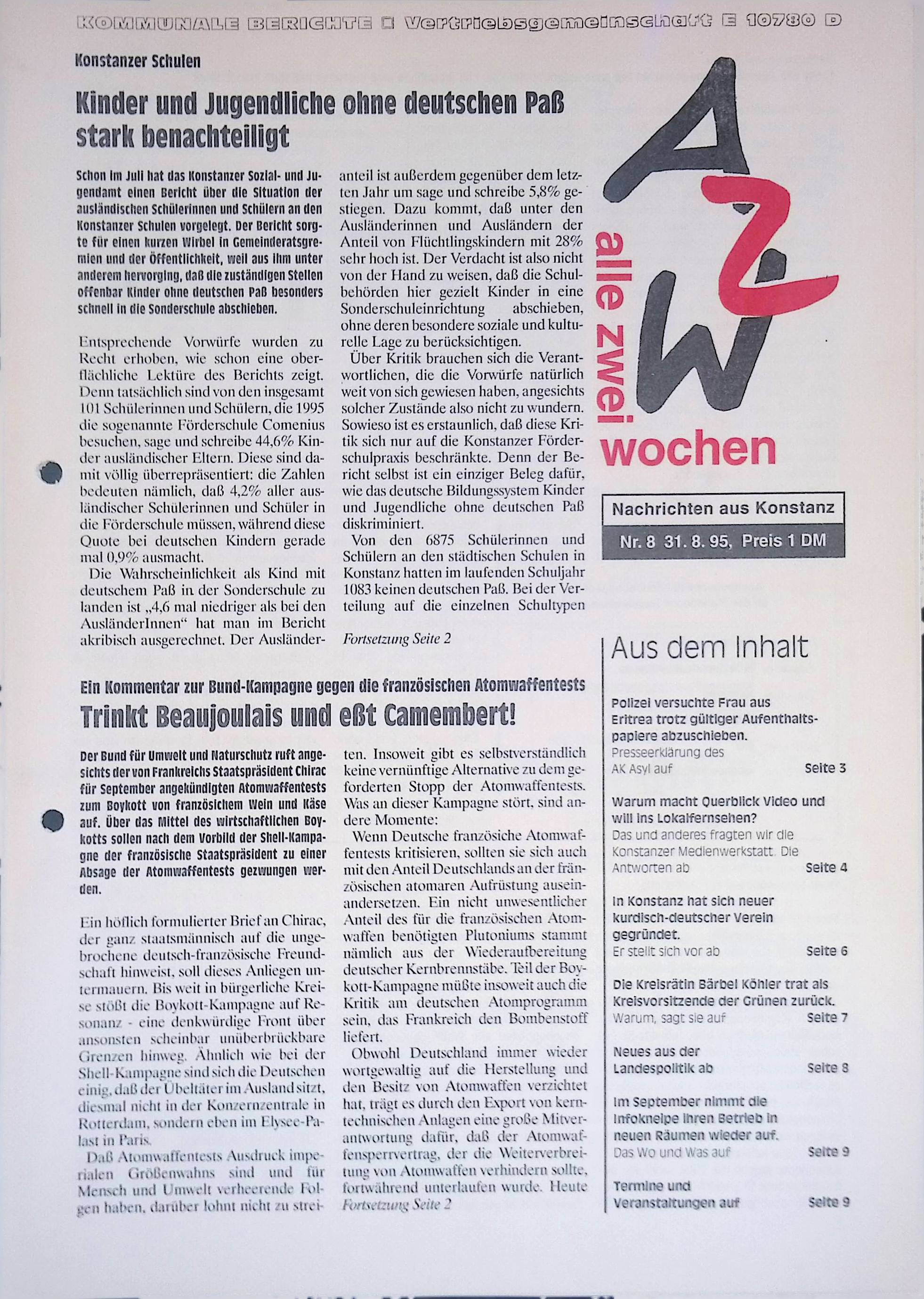 Heft 8 vom 31. August 1995