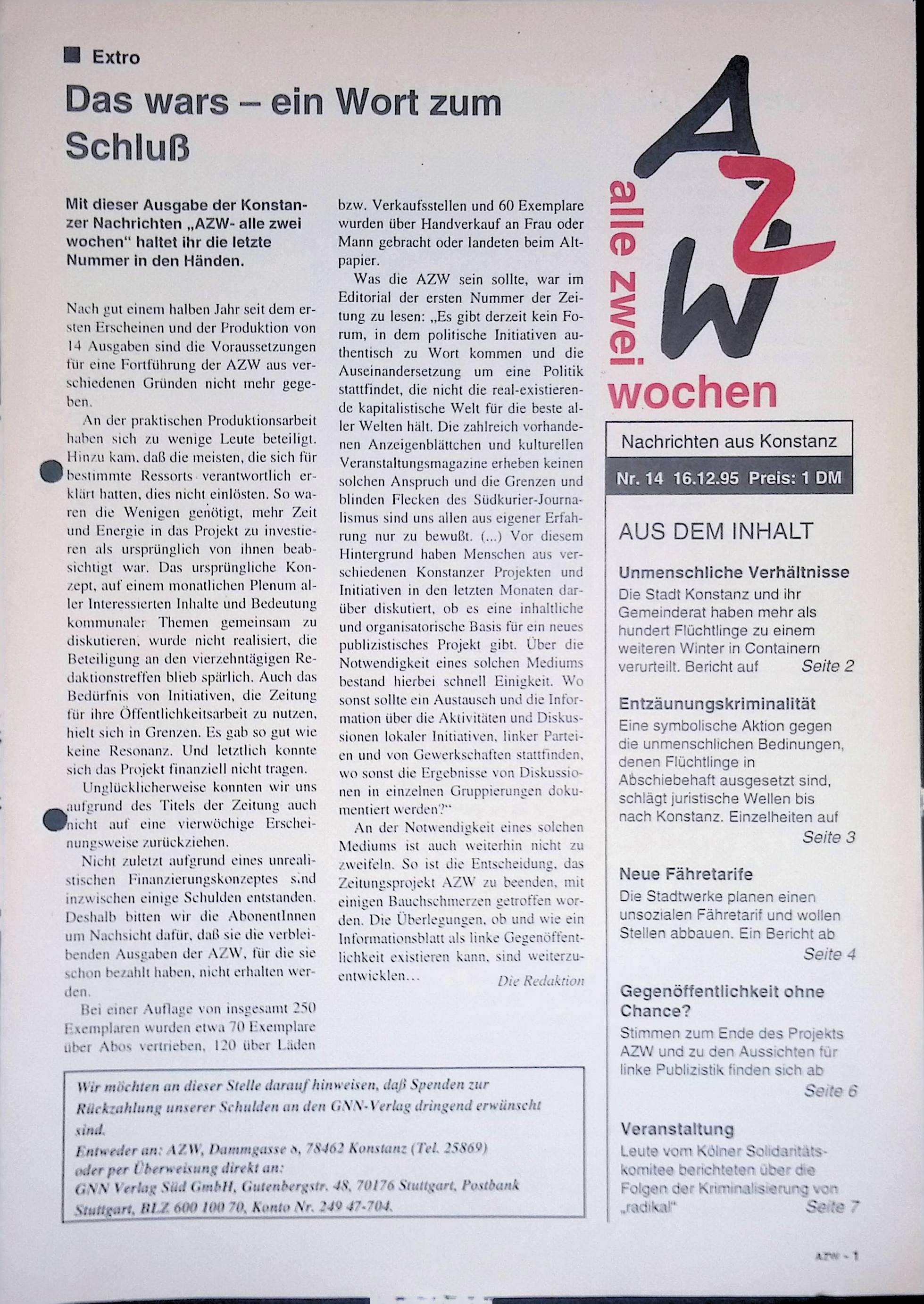 Heft 14 vom 16. Dezember 1995
