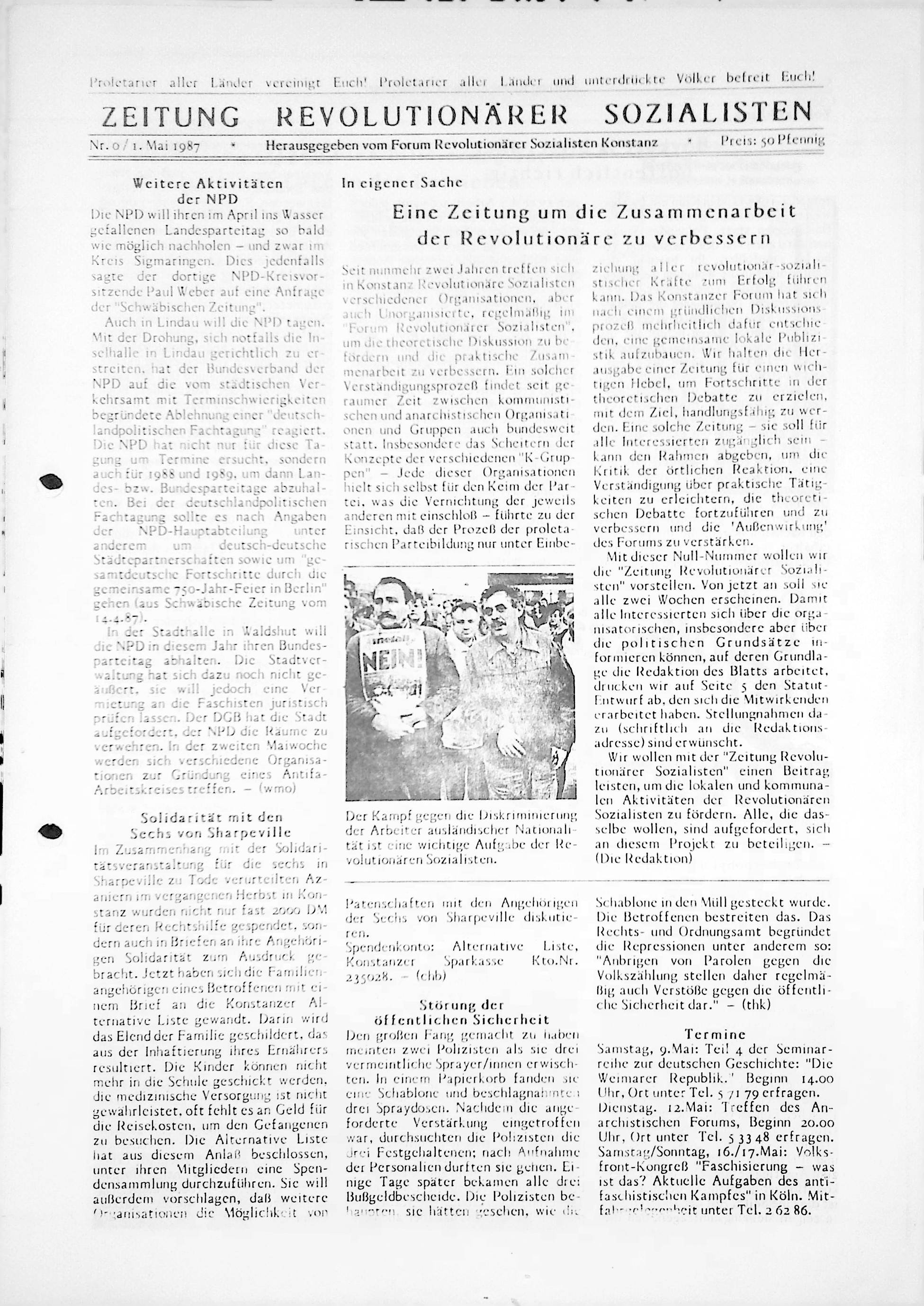 Heft-Cover Zeitung Revolutionärer Sozialisten Nr. 0 aus 1987
